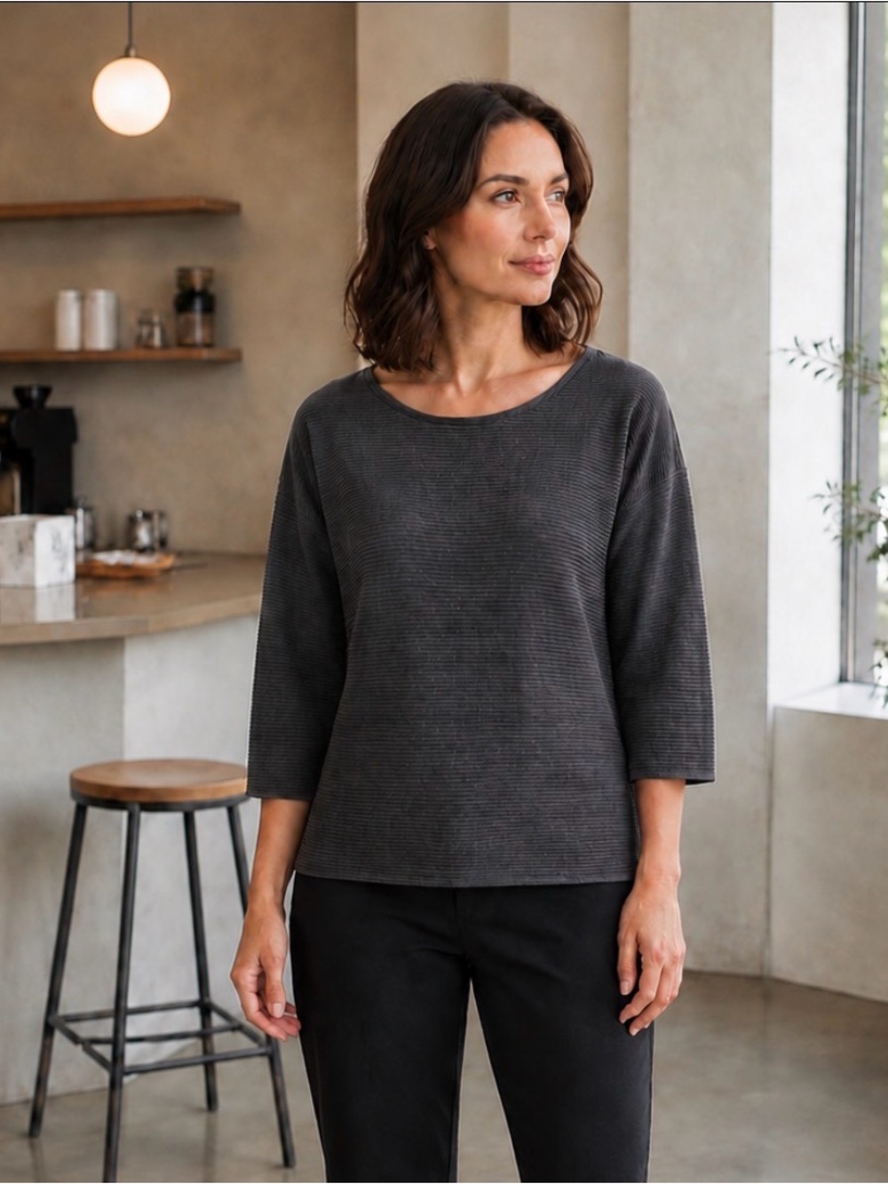 Aritzia Wilfred Black Silk Cotton Cashmere Ribbed Sweater Size M